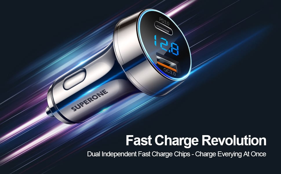 SUPERONE 45W Dual USB-C Car Charger with PD Fast Charging & LED Voltmeter插图1 SUPERONE 45W Dual USB-C Car Charger with PD Fast Charging & LED Voltmeter插图1