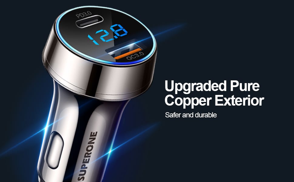 SUPERONE 45W Dual USB-C Car Charger with PD Fast Charging & LED Voltmeter插图4 SUPERONE 45W Dual USB-C Car Charger with PD Fast Charging & LED Voltmeter插图4
