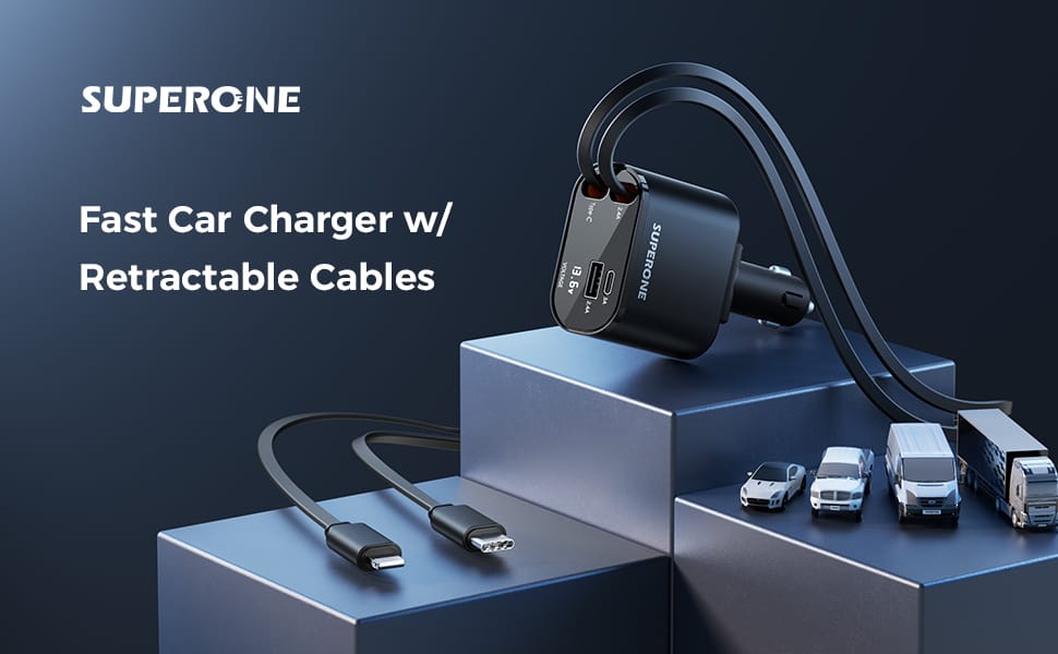 SUPERONE Retractable 4-in-1 Car Charger – Tangle-Free Fast Charging with 2.6ft Cord for All iPhones, Galaxy & Pixel插图 SUPERONE Retractable 4-in-1 Car Charger – Tangle-Free Fast Charging with 2.6ft Cord for All iPhones, Galaxy & Pixel插图