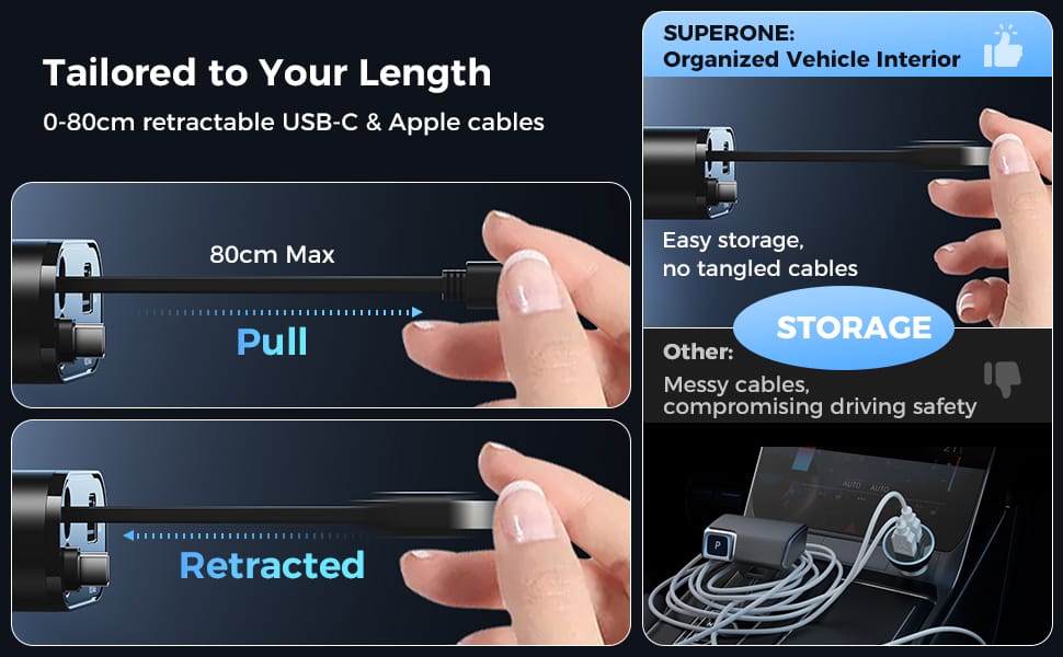 SUPERONE Retractable 4-in-1 Car Charger – Tangle-Free Fast Charging with 2.6ft Cord for All iPhones, Galaxy & Pixel插图1 SUPERONE Retractable 4-in-1 Car Charger – Tangle-Free Fast Charging with 2.6ft Cord for All iPhones, Galaxy & Pixel插图1