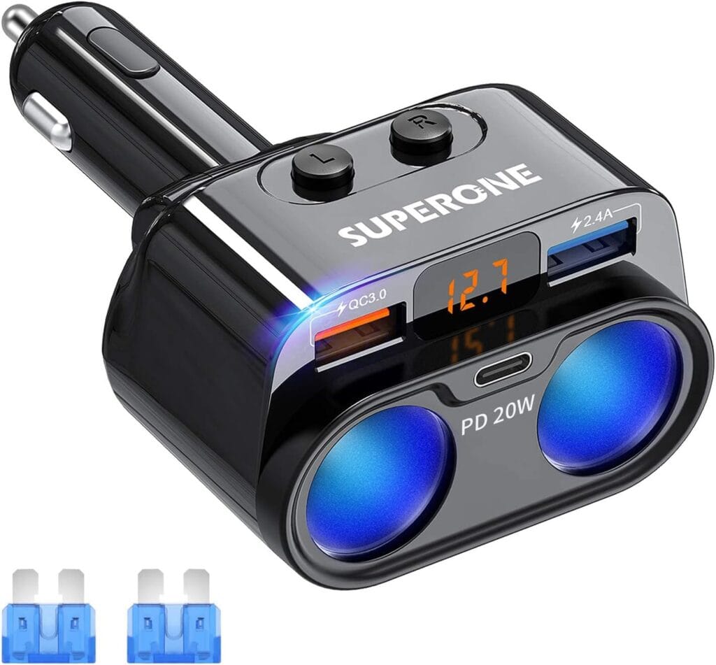 SUPERONE 200W Car Charger Splitter with Dual Sockets & 20W PD/QC USB-C SUPERONE 200W Car Charger Splitter with Dual Sockets & 20W PD/QC USB-C