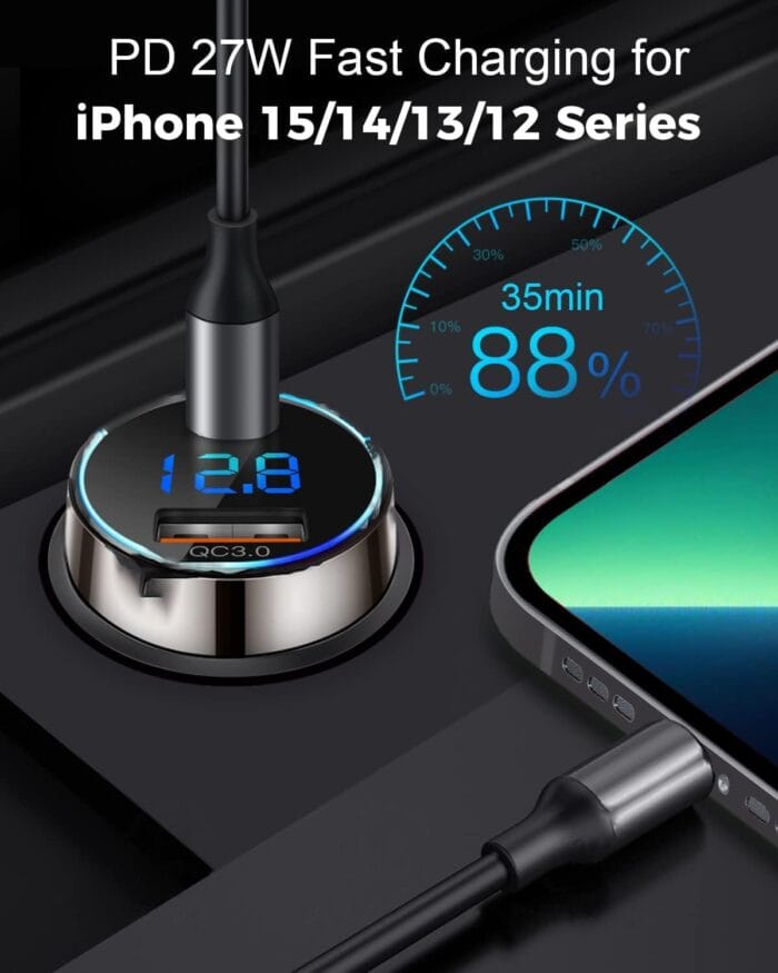 SUPERONE 45W Dual USB-C Car Charger with PD Fast Charging & LED Voltmeter - Image 2