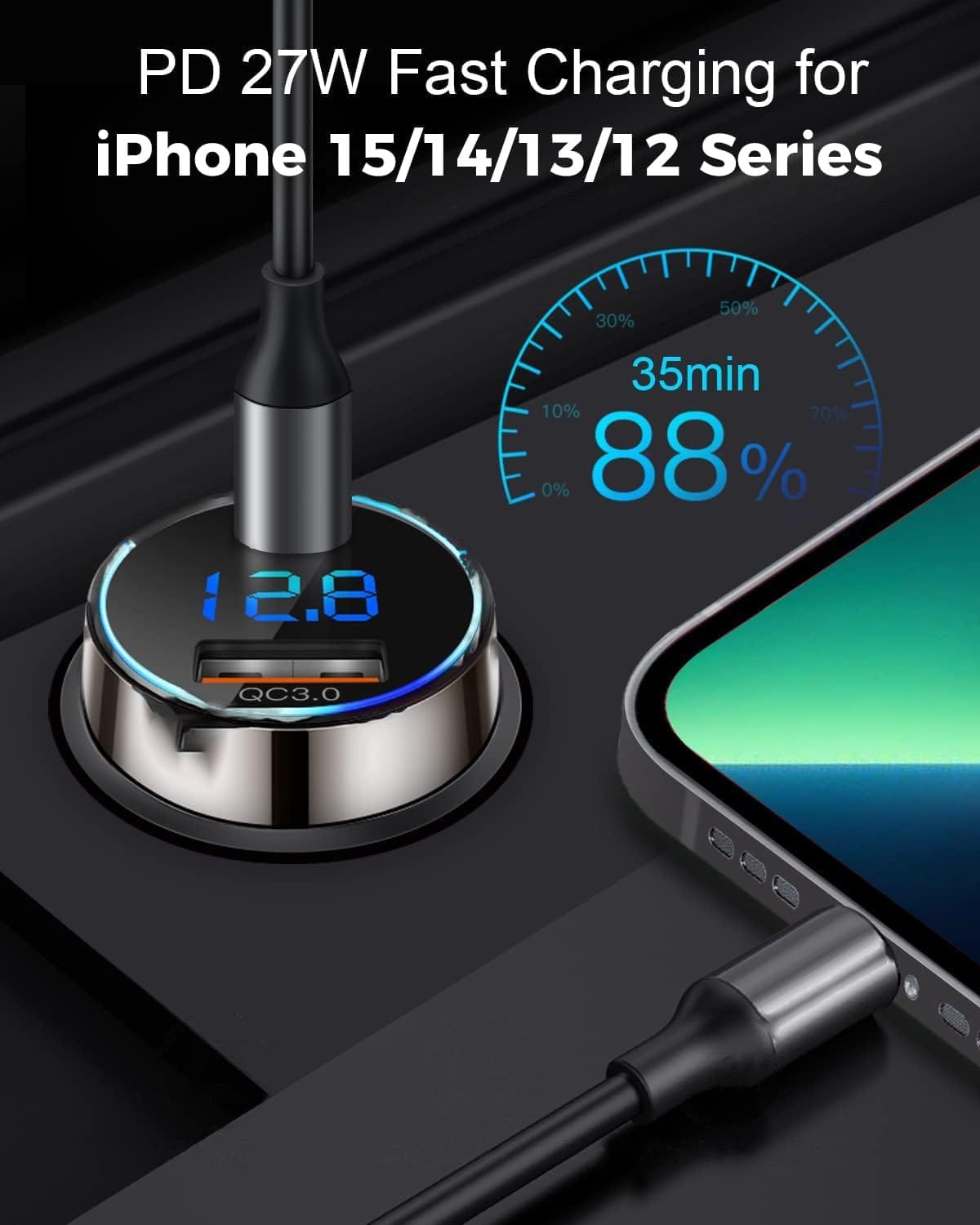 SUPERONE 45W Dual USB-C Car Charger with PD Fast Charging & LED Voltmeter SUPERONE 45W Dual USB-C Car Charger with PD Fast Charging & LED Voltmeter - Image 2