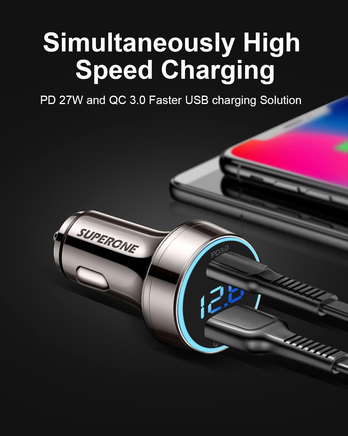 SUPERONE 45W Dual USB-C Car Charger with PD Fast Charging & LED Voltmeter SUPERONE 45W Dual USB-C Car Charger with PD Fast Charging & LED Voltmeter - Image 7