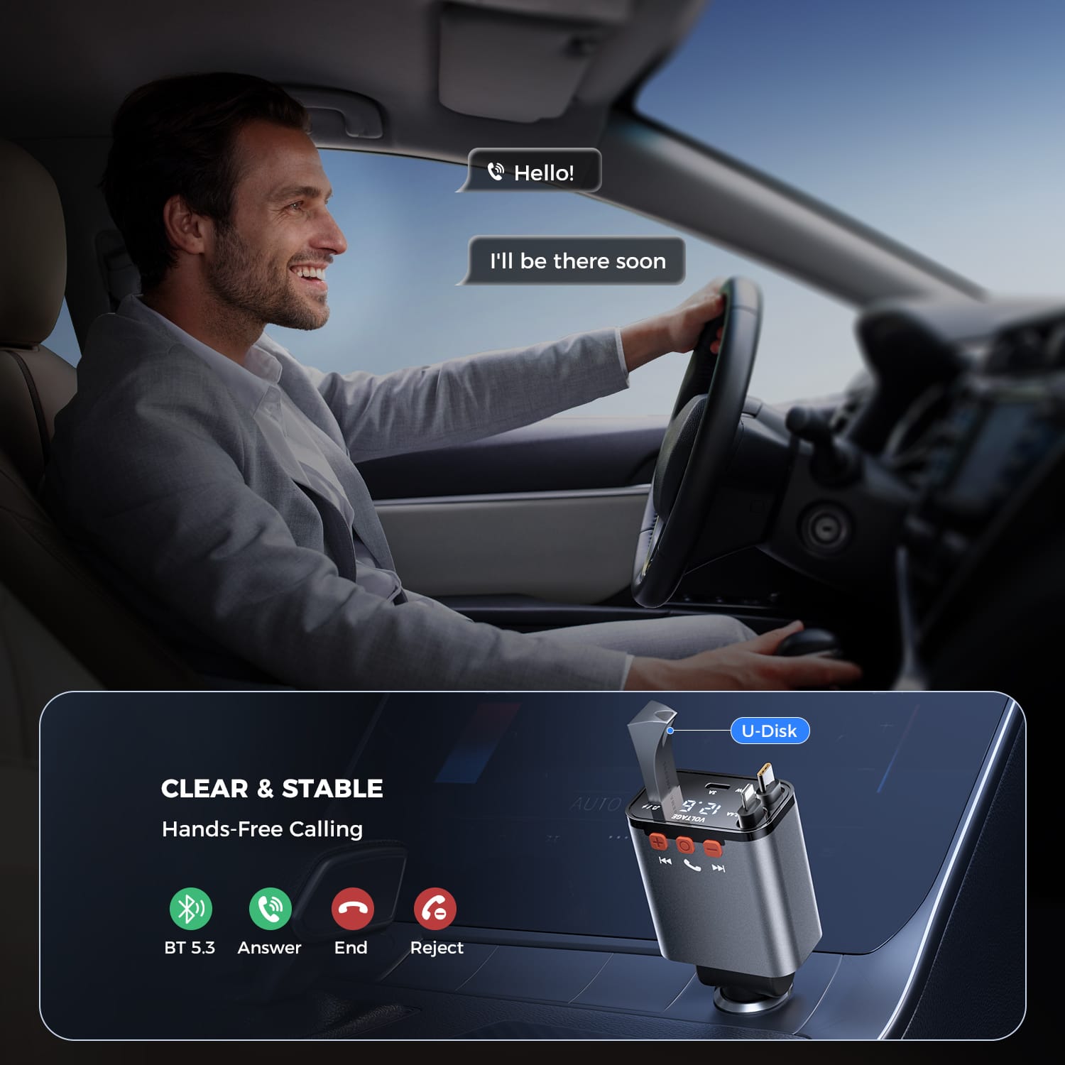 5 in 1 Retractable Car Charger, Small Bluetooth 5.3 Car Adapter, 69W Fast Car Charger, 2 Retractable Cables and USB Car Chargers 5 in 1 Retractable Car Charger, Small Bluetooth 5.3 Car Adapter, 69W Fast Car Charger, 2 Retractable Cables and USB Car Chargers - Image 5