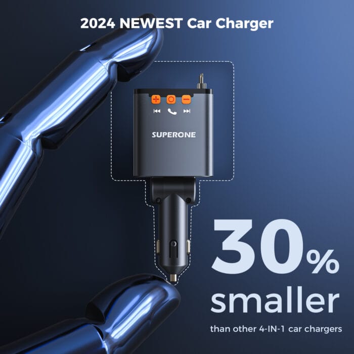 5 in 1 Retractable Car Charger, Small Bluetooth 5.3 Car Adapter, 69W Fast Car Charger, 2 Retractable Cables and USB Car Chargers - Image 4