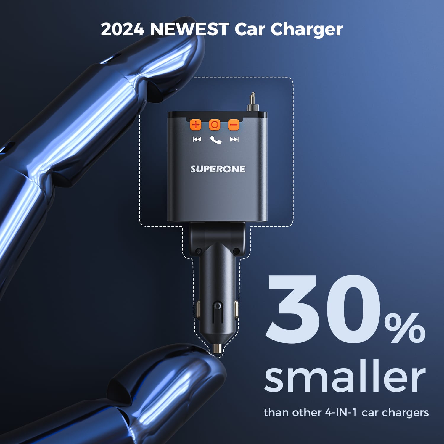 5 in 1 Retractable Car Charger, Small Bluetooth 5.3 Car Adapter, 69W Fast Car Charger, 2 Retractable Cables and USB Car Chargers 5 in 1 Retractable Car Charger, Small Bluetooth 5.3 Car Adapter, 69W Fast Car Charger, 2 Retractable Cables and USB Car Chargers - Image 4