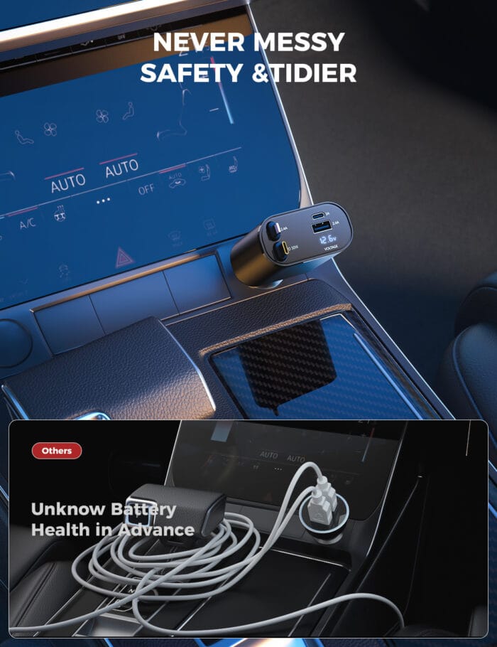 SUPERONE Retractable 4-in-1 Car Charger - Tangle-Free Fast Charging with 2.6ft Cord for All iPhones, Galaxy & Pixel - Image 7