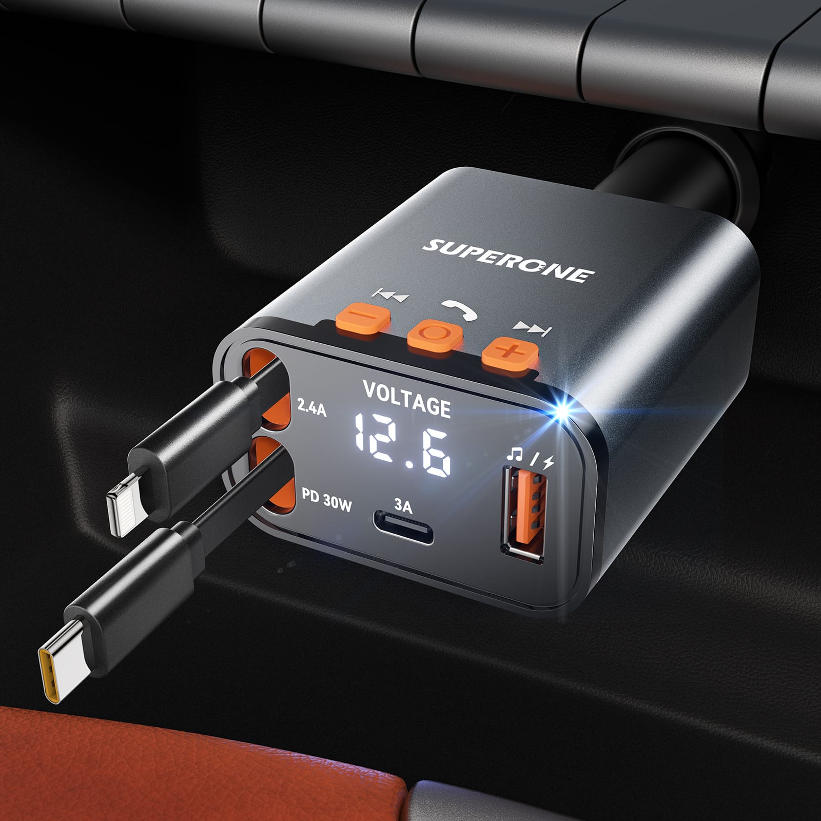 5 in 1 Retractable Car Charger, Small Bluetooth 5.3 Car Adapter, 69W Fast Car Charger, 2 Retractable Cables and USB Car Chargers 5 in 1 Retractable Car Charger, Small Bluetooth 5.3 Car Adapter, 69W Fast Car Charger, 2 Retractable Cables and USB Car Chargers